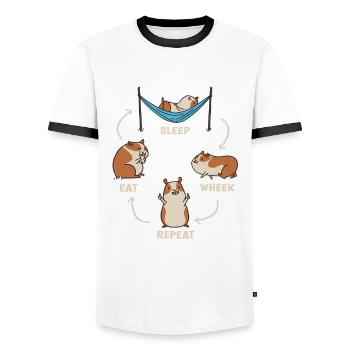 Dormez pendant que vous appréciez les cochons d’Inde - T-shirt contrasté Homme - blanc/noir - Devant - AI Model Female 172 light (172cm) & AI Model Male 178 dark (178cm)