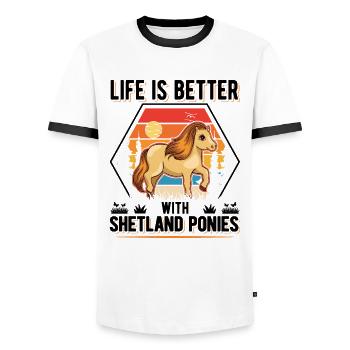 Life is better with Shetland Ponies Shetty - Männer Kontrast-T-Shirt - Weiß/Schwarz - Vorne - AI Model Female 172 light (172cm) & AI Model Male 178 dark (178cm)