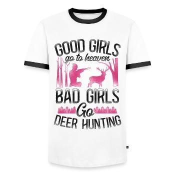 Buck Deer Chasse Hunter Girl - T-shirt contrasté Homme - blanc/noir - Devant - AI Model Female 172 light (172cm) & AI Model Male 178 dark (178cm)