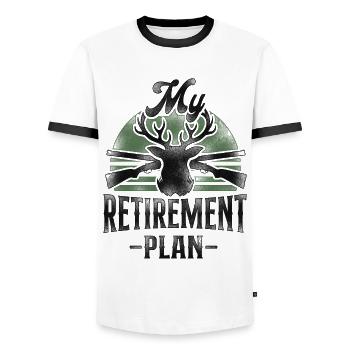Buck Deer Hunting Hunter Retired - Men's Ringer Shirt - white/black - Front - AI Model Female 172 light (172cm) & AI Model Male 178 dark (178cm)
