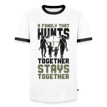 Famille de chasseurs de cerfs Buck - T-shirt contrasté Homme - blanc/noir - Devant - AI Model Female 172 light (172cm) & AI Model Male 178 dark (178cm)