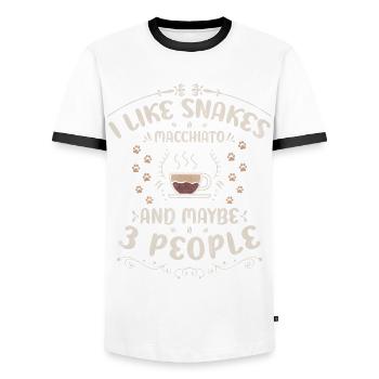 J’aime les serpents Macchiato et peut-être le café de 3 personnes - T-shirt contrasté Homme - blanc/noir - Devant - AI Model Female 172 light (172cm) & AI Model Male 178 dark (178cm)