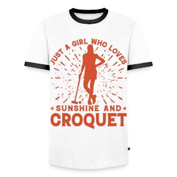 Just a Girl who loves Sunshine and Croquet - Men's Ringer Shirt - white/black - Front - AI Model Female 172 light (172cm) & AI Model Male 178 dark (178cm)