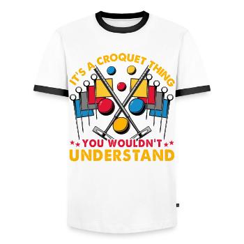 It's a Croquet Thing you wouldn't understand - Men's Ringer Shirt - white/black - Front - AI Model Female 172 light (172cm) & AI Model Male 178 dark (178cm)