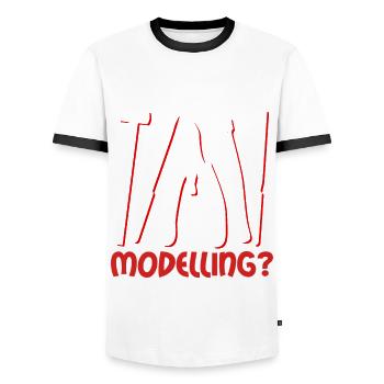 Modellbau Tabletop Witz Modellbauer - Männer Kontrast-T-Shirt - Weiß/Schwarz - Vorne - AI Model Female 172 light (172cm) & AI Model Male 178 dark (178cm)