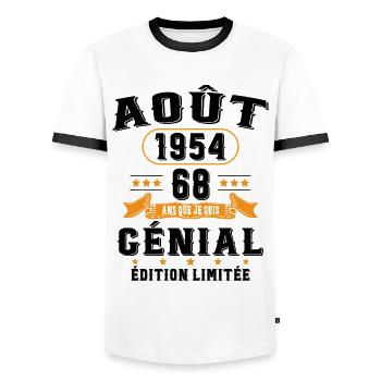 68 Ans Anniversaire Vintage Né(e) en Août 1954 - T-shirt contrasté Homme - blanc/noir - Devant - AI Model Female 172 light (172cm) & AI Model Male 178 dark (178cm)