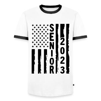 Senior 2023 - Men's Ringer Shirt - white/black - Front - AI Model Female 172 light (172cm) & AI Model Male 178 dark (178cm)