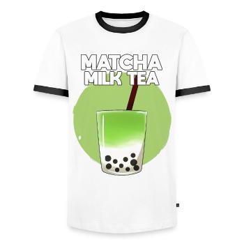 Asian Japanese Tea Matcha Tea I Gift - Men's Ringer Shirt - white/black - Front - AI Model Female 172 light (172cm) & AI Model Male 178 dark (178cm)