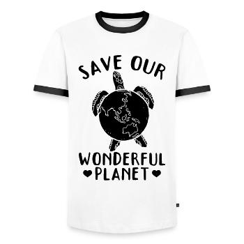 Rette unseren wunderbaren Planeten Turtle Earth - Männer Kontrast-T-Shirt - Weiß/Schwarz - Vorne - AI Model Female 172 light (172cm) & AI Model Male 178 dark (178cm)