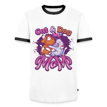 Cat and dog mother, pets. - Men's Ringer Shirt - white/black - Front - AI Model Female 172 light (172cm) & AI Model Male 178 dark (178cm)