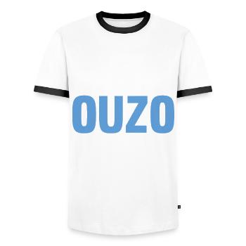 Kann Spuren von Ouzo enthalten - Männer Kontrast-T-Shirt - Weiß/Schwarz - Vorne - AI Model Female 172 light (172cm) & AI Model Male 178 dark (178cm)