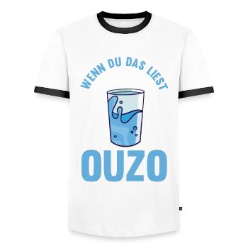 Wenn du das liest bring mir ein Ouzo - Männer Kontrast-T-Shirt - Weiß/Schwarz - Vorne - AI Model Female 172 light (172cm) & AI Model Male 178 dark (178cm)