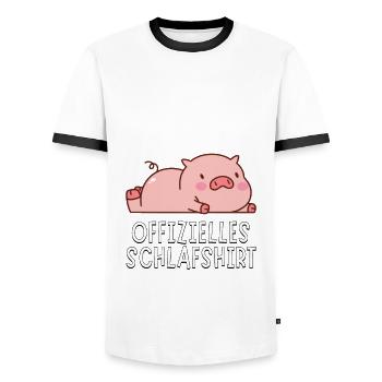 Offizielles Schlafshirt - Süßes Cartoon Schwein - Männer Kontrast-T-Shirt - Weiß/Schwarz - Vorne - AI Model Female 172 light (172cm) & AI Model Male 178 dark (178cm)