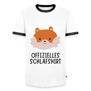 Official Sleeping Shirt - Sweet Fox with Face - Men's Ringer Shirt - white/black - Front - AI Model Female 172 light (172cm) & AI Model Male 178 dark (178cm)