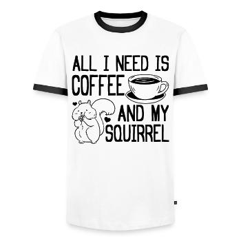 Alles was ich brauche ist Kaffee und mein - Männer Kontrast-T-Shirt - Weiß/Schwarz - Vorne - AI Model Female 172 light (172cm) & AI Model Male 178 dark (178cm)