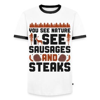 Buck Deer Hunting Hunter Bbq - T-shirt contrasté Homme - blanc/noir - Devant - AI Model Female 172 light (172cm) & AI Model Male 178 dark (178cm)