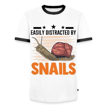 Easily distracted by Snails Snail - Men's Ringer Shirt - white/black - Front - AI Model Female 172 light (172cm) & AI Model Male 178 dark (178cm)