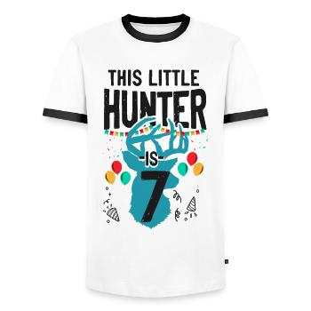 Buck Deer Hunting Hunter Kid - Men's Ringer Shirt - white/black - Front - AI Model Female 172 light (172cm) & AI Model Male 178 dark (178cm)