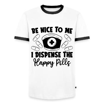 Technicien en pharmacie Technicien en pharmacie Idée cadeau - T-shirt contrasté Homme - blanc/noir - Devant - AI Model Female 172 light (172cm) & AI Model Male 178 dark (178cm)