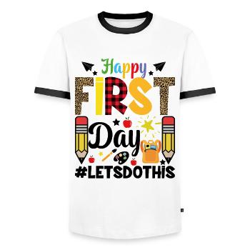 Happy First Day of School - Men's Ringer Shirt - white/black - Front - AI Model Female 172 light (172cm) & AI Model Male 178 dark (178cm)