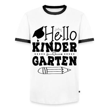 Hello Kindergarten - Men's Ringer Shirt - white/black - Front - AI Model Female 172 light (172cm) & AI Model Male 178 dark (178cm)