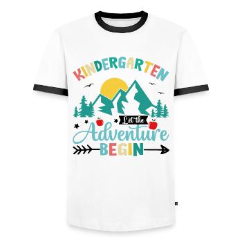 Kindergarten Das Abenteuer beginnt - Männer Kontrast-T-Shirt - Weiß/Schwarz - Vorne - AI Model Female 172 light (172cm) & AI Model Male 178 dark (178cm)