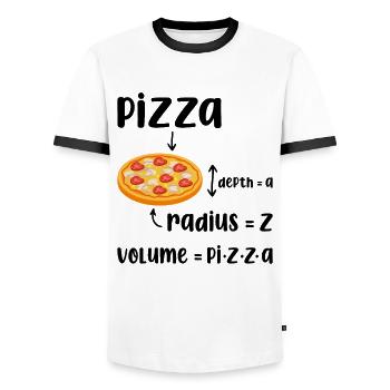 Funny Pizza Volume - Men's Ringer Shirt - white/black - Front - AI Model Female 172 light (172cm) & AI Model Male 178 dark (178cm)