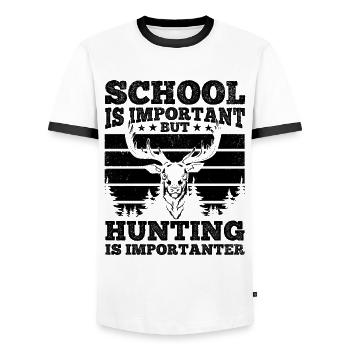 Schule ist wichtig, aber die Jagd ist wichtiger - Männer Kontrast-T-Shirt - Weiß/Schwarz - Vorne - AI Model Female 172 light (172cm) & AI Model Male 178 dark (178cm)