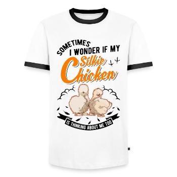 Silk Chicken Cadeau Silkie Chicken - T-shirt contrasté Homme - blanc/noir - Devant - AI Model Female 172 light (172cm) & AI Model Male 178 dark (178cm)