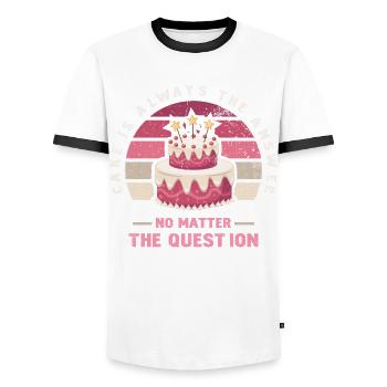 Kuchen Ist Immer Die Antwort, Egal Ob Für Bäcker - Männer Kontrast-T-Shirt - Weiß/Schwarz - Vorne - AI Model Female 172 light (172cm) & AI Model Male 178 dark (178cm)