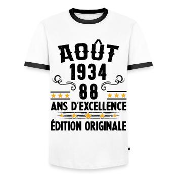 88 Ans Anniversaire Vintage Né(e) en Août 1934 - T-shirt contrasté Homme - blanc/noir - Devant - AI Model Female 172 light (172cm) & AI Model Male 178 dark (178cm)