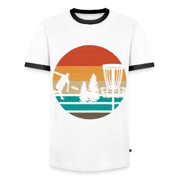 Weinlese-frisbee-disc-golf - Men's Ringer Shirt - white/black - Front - AI Model Female 172 light (172cm) & AI Model Male 178 dark (178cm)