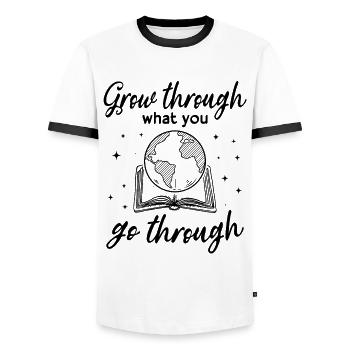 Grow Through What You Go Through Book Lovers - Men's Ringer Shirt - white/black - Front - AI Model Female 172 light (172cm) & AI Model Male 178 dark (178cm)