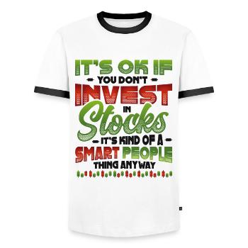 Investir, Investisseur Boursier. - T-shirt contrasté Homme - blanc/noir - Devant - AI Model Female 172 light (172cm) & AI Model Male 178 dark (178cm)
