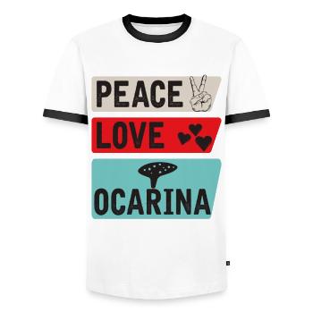Peace Love Ocarina Musical Instrument - Männer Kontrast-T-Shirt - Weiß/Schwarz - Vorne - AI Model Female 172 light (172cm) & AI Model Male 178 dark (178cm)