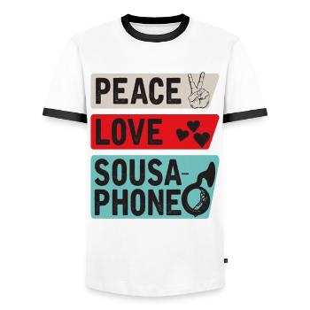 Peace Love Sousaphone Tuba Sousaphone - Men's Ringer Shirt - white/black - Front - AI Model Female 172 light (172cm) & AI Model Male 178 dark (178cm)