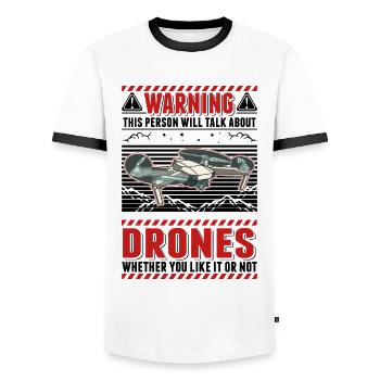 Drone Drone Pilote Quadcopter - T-shirt contrasté Homme - blanc/noir - Devant - AI Model Female 172 light (172cm) & AI Model Male 178 dark (178cm)