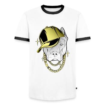 cooler Hund mit Kappe und Goldkette - Männer Kontrast-T-Shirt - Weiß/Schwarz - Vorne - AI Model Female 172 light (172cm) & AI Model Male 178 dark (178cm)