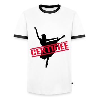 BEGLAUBIGT - Männer Kontrast-T-Shirt - Weiß/Schwarz - Vorne - AI Model Female 172 light (172cm) & AI Model Male 178 dark (178cm)