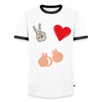 Peace Love Castaneets Instrument Musical - T-shirt contrasté Homme - blanc/noir - Devant - AI Model Female 172 light (172cm) & AI Model Male 178 dark (178cm)