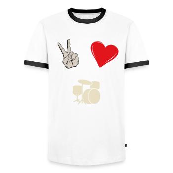 Peace Love Deerskin Drums Instrument - Men's Ringer Shirt - white/black - Front - AI Model Female 172 light (172cm) & AI Model Male 178 dark (178cm)