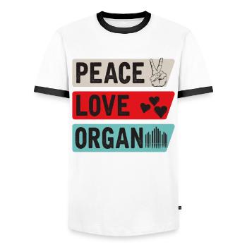 Peace Love Organ Harmonica Player - Männer Kontrast-T-Shirt - Weiß/Schwarz - Vorne - AI Model Female 172 light (172cm) & AI Model Male 178 dark (178cm)