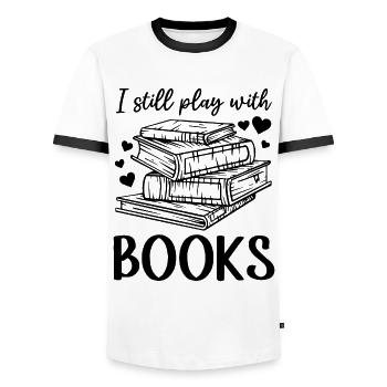 I Still Play With Books - Book Lover Book Reading - Männer Kontrast-T-Shirt - Weiß/Schwarz - Vorne - AI Model Female 172 light (172cm) & AI Model Male 178 dark (178cm)