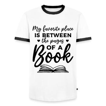Book Lover My Favorite Place Is Between The Pages - Männer Kontrast-T-Shirt - Weiß/Schwarz - Vorne - AI Model Female 172 light (172cm) & AI Model Male 178 dark (178cm)