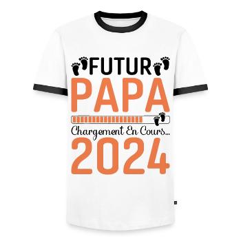 Futur Papa 2024 Père Idée Cadeau Fête Des Pères - T-shirt contrasté Homme - blanc/noir - Devant - AI Model Female 172 light (172cm) & AI Model Male 178 dark (178cm)