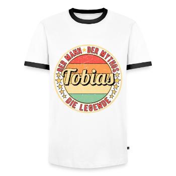 Tobias Der Mann Der Mythos Die Legende - Männer Kontrast-T-Shirt - Weiß/Schwarz - Vorne - AI Model Female 172 light (172cm) & AI Model Male 178 dark (178cm)