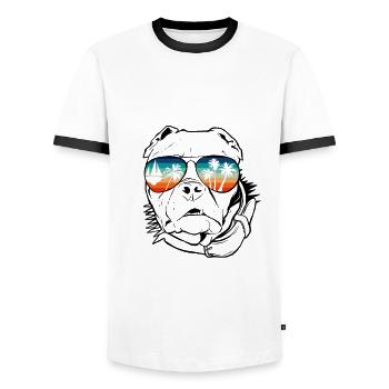 Chien avec des lunettes de soleil cool pour les vacanciers - T-shirt contrasté Homme - blanc/noir - Devant - AI Model Female 172 light (172cm) & AI Model Male 178 dark (178cm)
