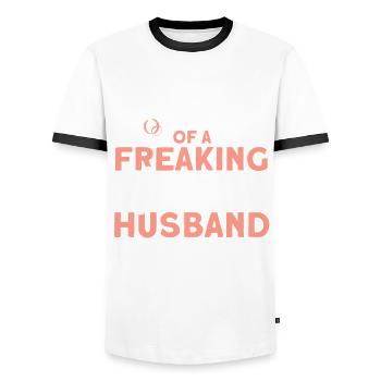 5. Wedding Anniversary Couple Design 5 Years Marriage - Men's Ringer Shirt - white/black - Front - AI Model Female 172 light (172cm) & AI Model Male 178 dark (178cm)