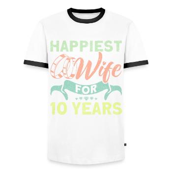 10th Wedding Anniversary Couple Design 10 Years of Marriage - Men's Ringer Shirt - white/black - Front - AI Model Female 172 light (172cm) & AI Model Male 178 dark (178cm)