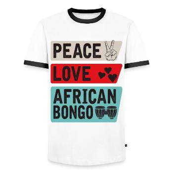 Peace Love African Bongo Musical - Men's Ringer Shirt - white/black - Front - AI Model Female 172 light (172cm) & AI Model Male 178 dark (178cm)